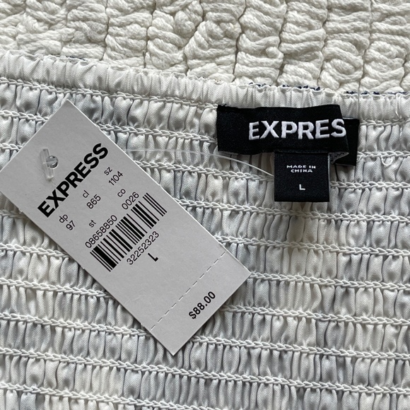 Express Off The Shoulder Top Women's L Blue Floral Balloon Sleeves Pleated - Picture 6 of 10